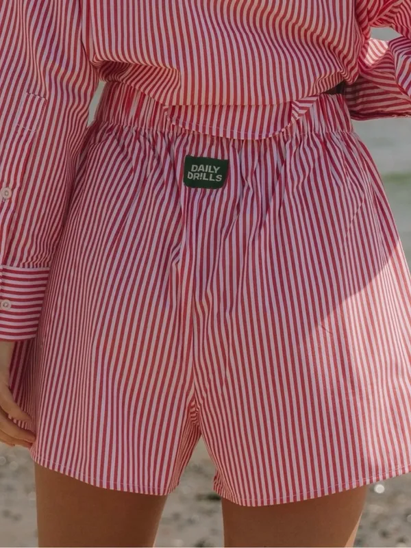 Daily Drills Poplin Resort Shorts in Red Stripes Size XS/S - Image 3