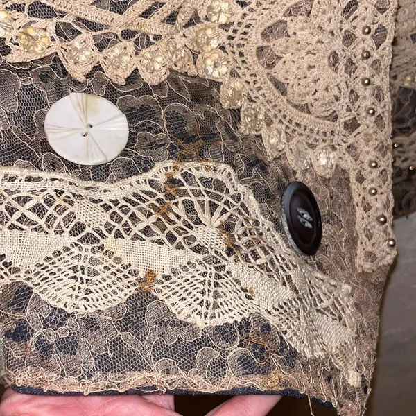 Vintage Silk Vest Lace Embellished Beads Sequin Floral Boho - Image 7