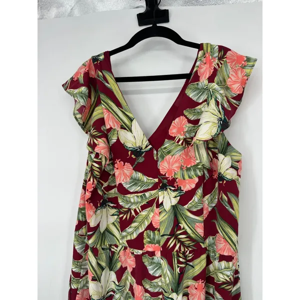 Ann Taylor Crop Jumpsuit Women 12 Tropical Ruffle Vacation Floral Resort Travel - Image 4