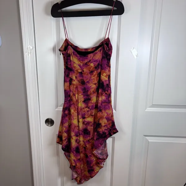Song of Style S Abstract Watercolor Cowl Neck Handkerchief Hem Slip Dress Revolv - Image 10