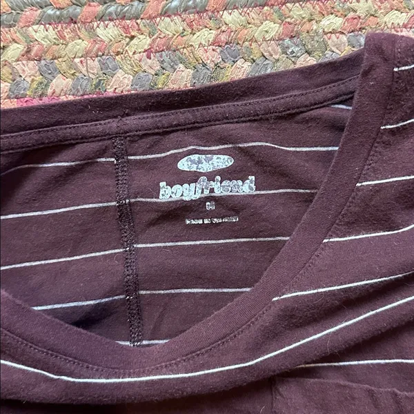 Old Navy Maroon Stripe Boyfriend Pocket Tee - Image 3
