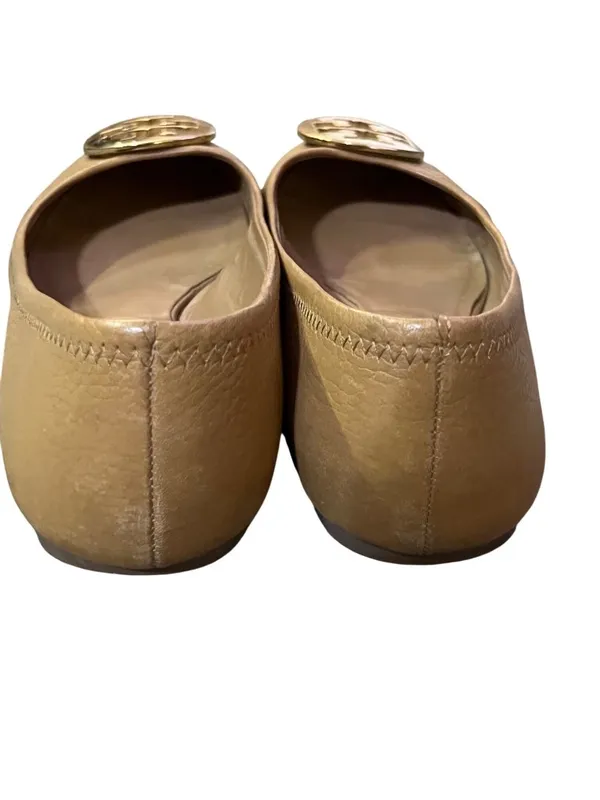 Tory Burch Reva Women’s 8.5 Royal Tan / Gold Metallic Leather Ballet Flats Used - Image 13
