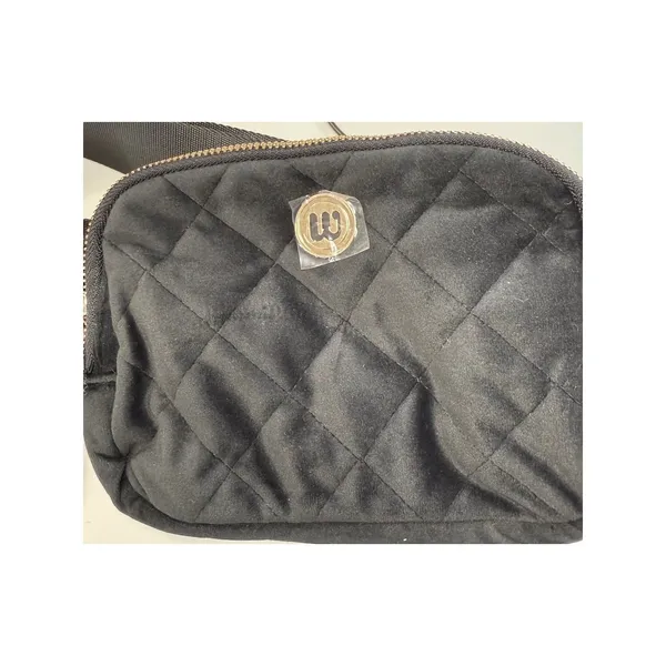 Wantable Black Velvet Quilted Belt Bag Crossbody Fanny Pack Gold Hardware NEW‎ - Image 2