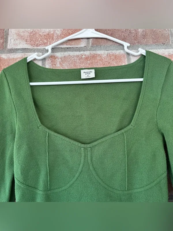 Abercrombie Fitch Corset Top Sweater Women’s Medium Green Slim Fit Knit - Image 3