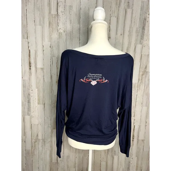Harley-Davidson Women's Long Sleeve Graphic‎ T-Shirt Blue Size Large Casual - Image 4