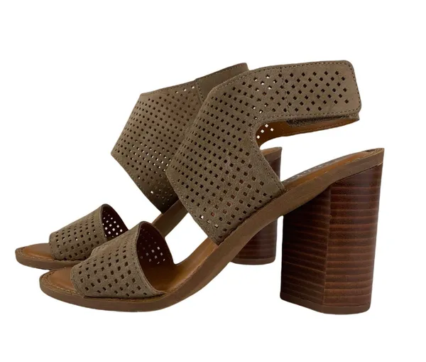 Taupe Suede Heeled Sandals - Image 2