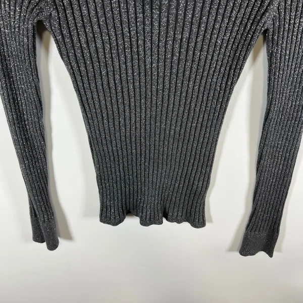 Gap Womens Metallic Ribbed Turtleneck Sweater Gray Silver Shimmer Long Sleeve‎ M - Image 3