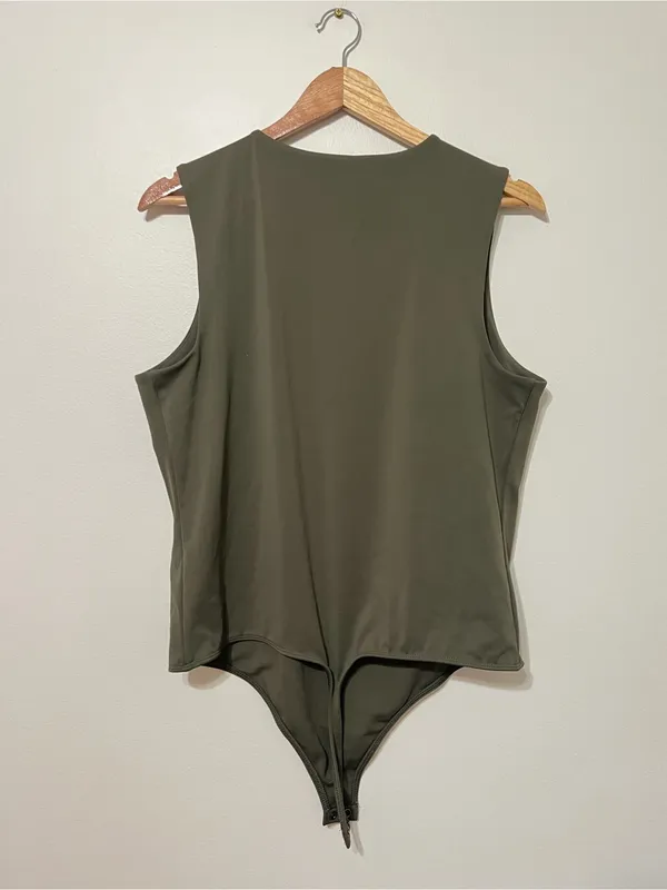 Express Body Contour High Neck Thong Bodysuit Green Size XL - Image 4