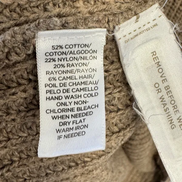 LOFT Ann Taylor Brown Cotton Camel Hair Blend Pointelle Raglan Sweater Women's M - Image 7