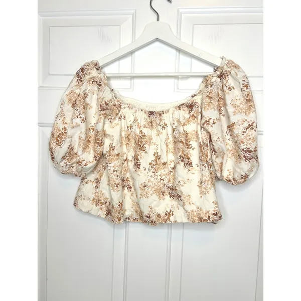 Abercrombie & Fitch Floral‎ Puff Sleeve Linen Top XS - Image 4