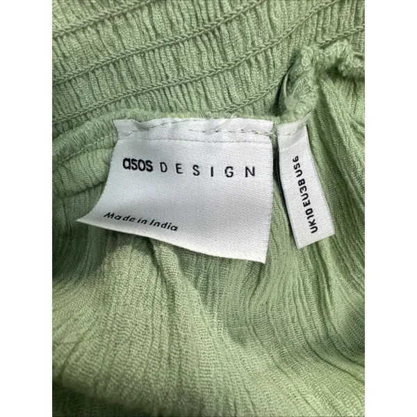 ASOS DESIGN Green Linen Blend Midi Dress Women's US 6 Belted Sundress Boho - Image 6