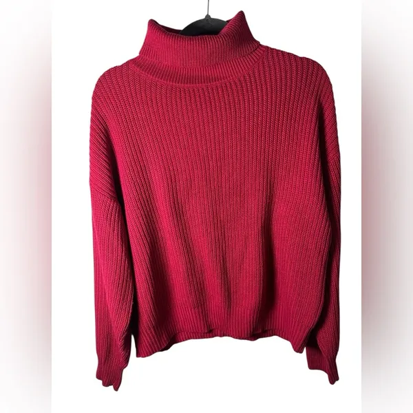 Ambiance Apparel Women’s Sweater Large Red Turtleneck Ribbed Knit‎ Long Sleeve - Image 2