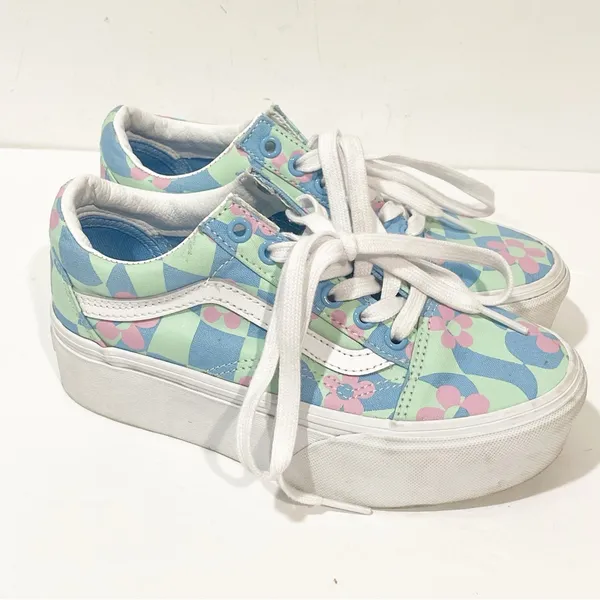 Vans x Free People Size‎ 5 Old Skool Stackform Checkerboard Floral Sneakers - Image 3