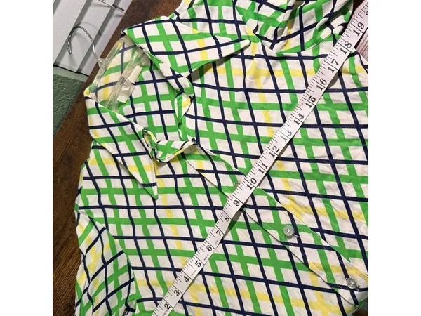 Vintage 70s Green Yellow Checkered Plaid Polyester Shirt - Image 3