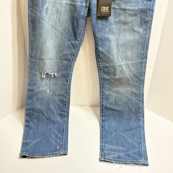 Frye Mid-Rise Straight Leg Distressed Jeans Medium Wash Stretch Size 27 ROPASL - Image 3
