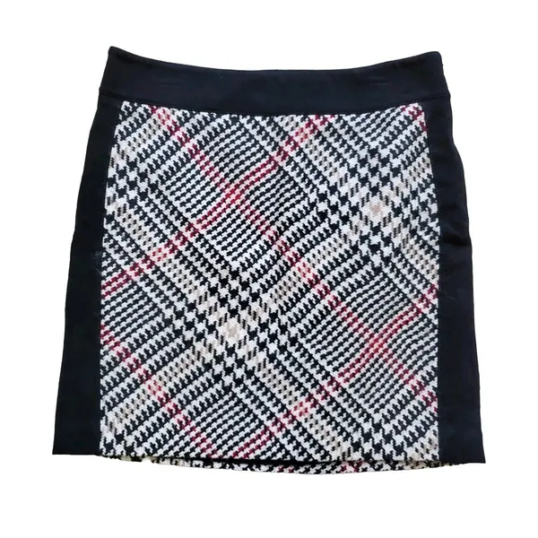 White House Black Market Plaid Skirt Women Size 8 Black Cream Lined Mini Panel - Image 2