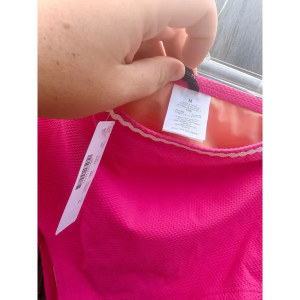 J.Crew NEW Pink Textured High Waisted Bikini Bottoms with Rickrack Trim Sz M - Image 7