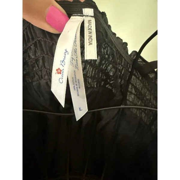 OCEAN BREEZE 90s/Y2K Black Embroidered Beach Cover /‎ Sundress L - Image 3