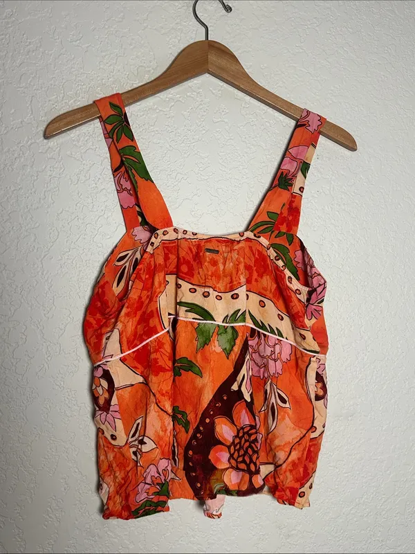Maaji Orange Floral Top Summer Babydoll Tropical Camisole Ecologyc Medium - Image 4
