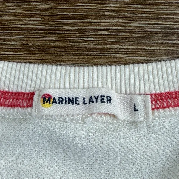 Marine Layer Anytime Ringer Sweatshirt Women's L Cream Red Raglan Crewneck - Image 9