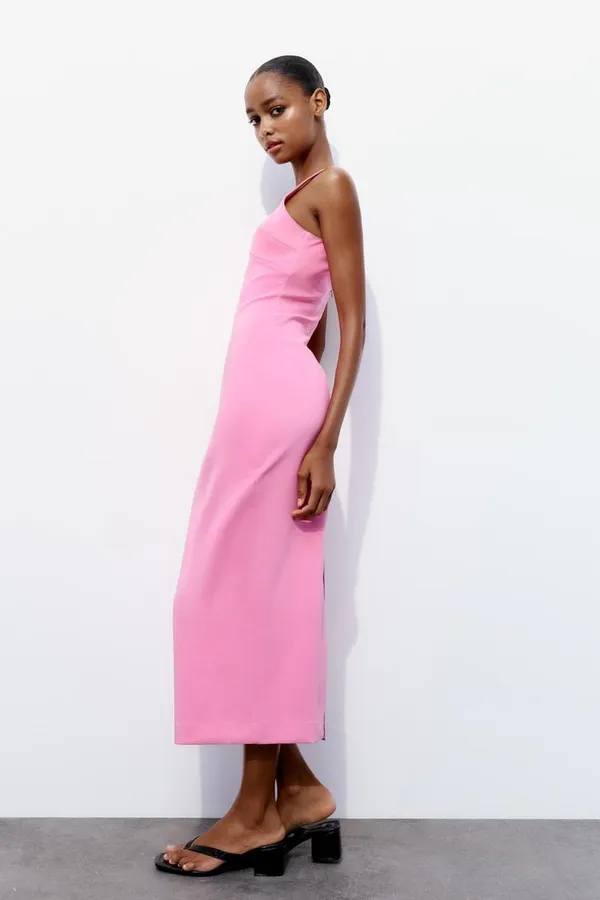 Zara dress midi bodycon fitted pink wedding party coctail - Image 4