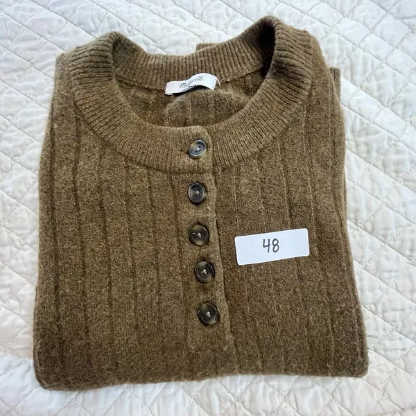 Madewell Bowden Sweater Womens Size L Brown Henley Wool Alpaca - Image 7