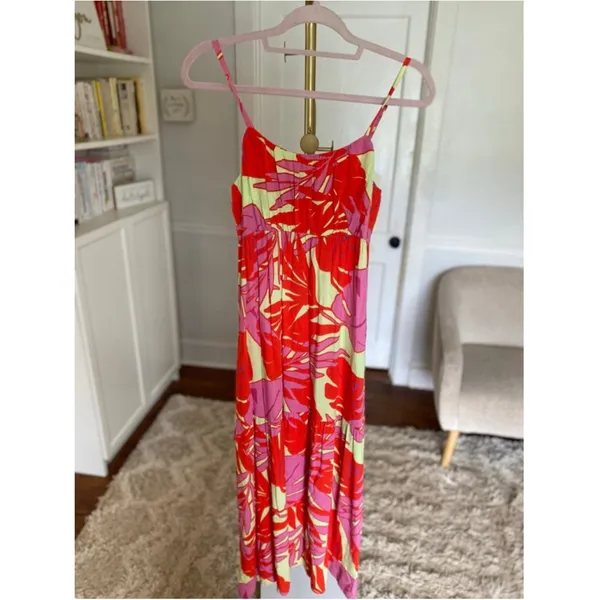 Sanctuary Tropical Palm‎ Print Resort Maxi Dress Pink Red Vaca Quiet Luxury Bold - Image 2