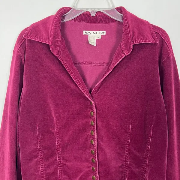 Vintage A.M.I. Womens Jacket Large Y2K Corduroy Grunge Casual Girl Minimalist - Image 3