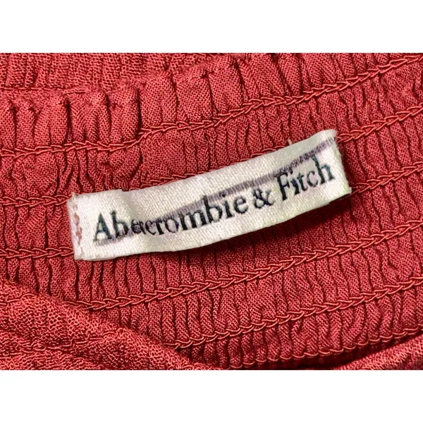 Abercrombie & Fitch Burgundy Red Smocked Puff Sleeve Slit Maxi Dress Size XS - Image 8