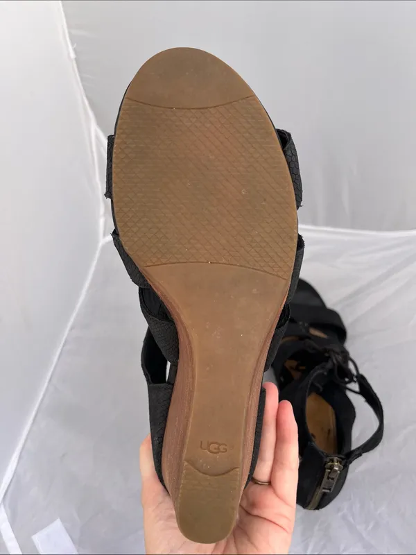 UGG Yasmin Snake Embossed Leather Wedge Sandals - Size 8.5 - Image 16