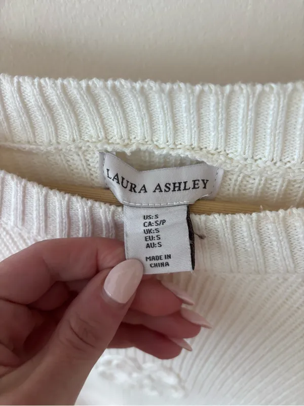 Laura Ashley Floral Appliqué Sweater – Size Small – Cream Cotton Blend - Image 4