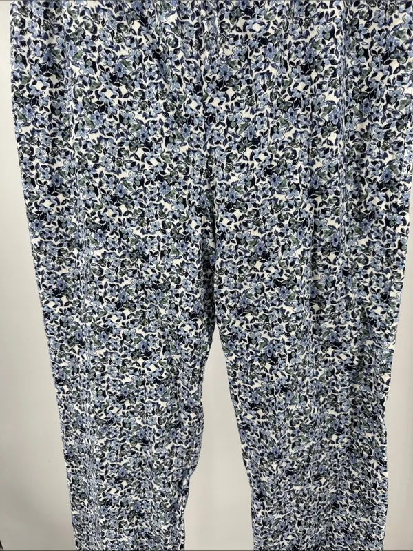 Garnet Hill Blue Green Floral Pajama set organic cotton long sleeve pants L/XL - Image 4