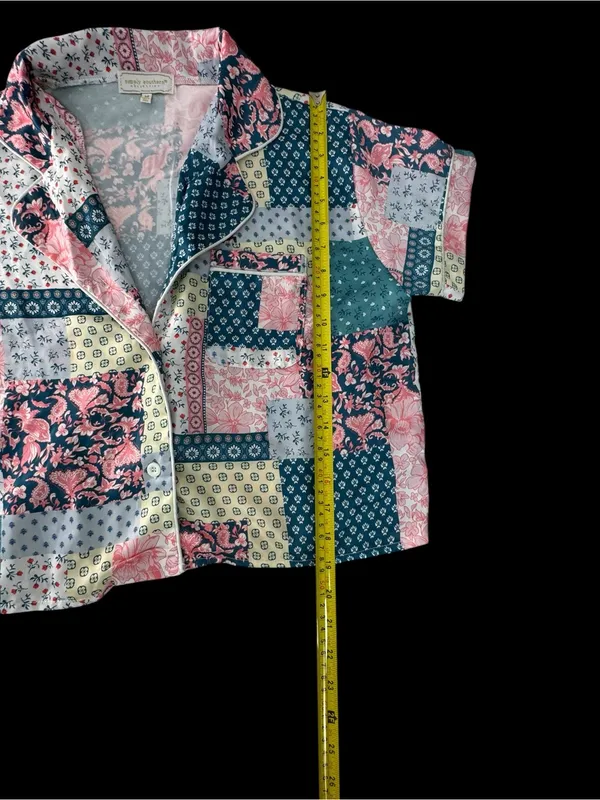 Simply Southern Patchwork Short Pajama Set - Pink, Teal & Cream - Image 3