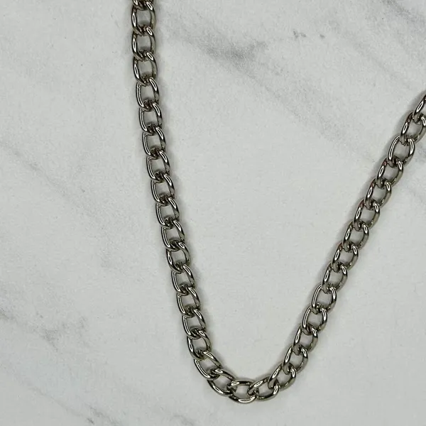 Rhinestone Cross and Coin Charm Silver Tone Metal Chain Link Belt OS One Size - Image 11