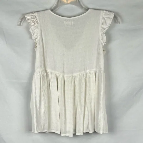 Japna 100% Viscose White Boho Cap Sleeve V-neck Peasant Top Babydoll Small - Image 2