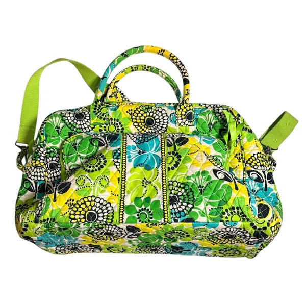 Vera Bradley lime up Quilted Cotton Duffel Bag Green Floral Weekend Travel - Image 2