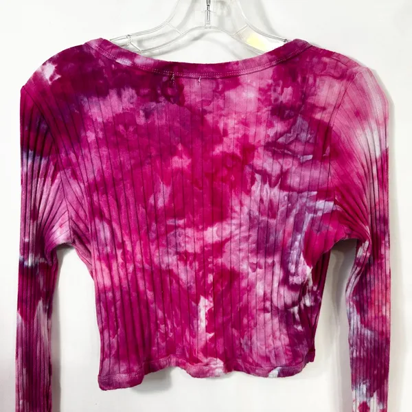 Aerie Medium Crop Top Handmade Tie Dye Long Sleeve‎ Hot Pink Knit Preppy 1025 - Image 8
