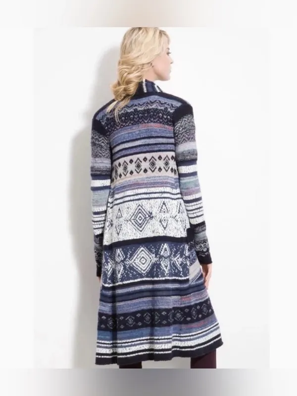Free People Open-Front Knit Duster Cardigan Sweater Blue Multi boho bohemian XS - Image 2