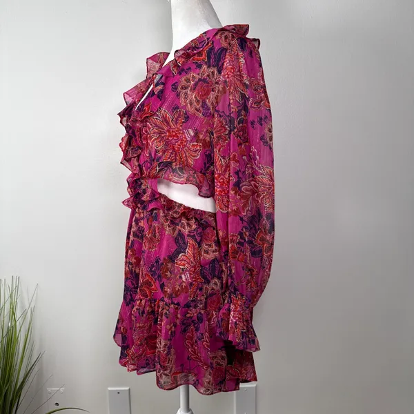 Misa Los Angeles azalea romper in Fuchsia size Small Floral Chiffon Ruffles - Image 4