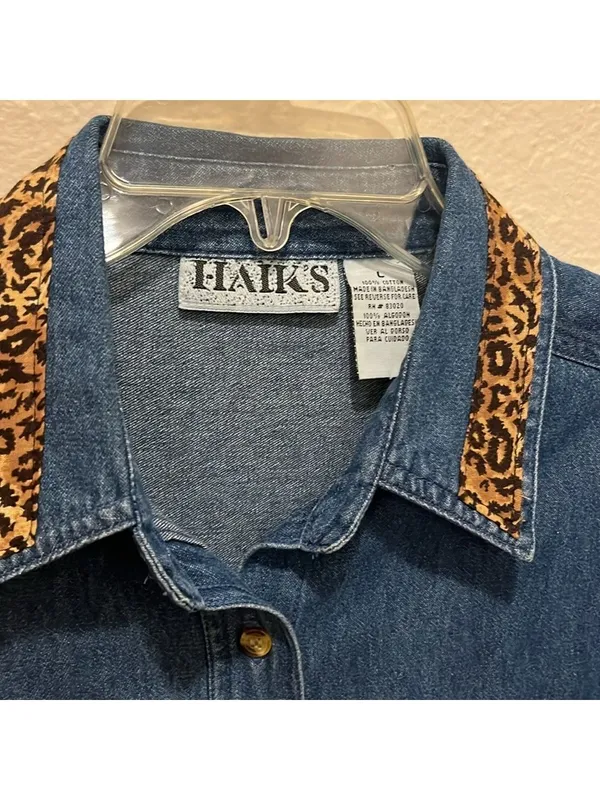 Vintage Blue Denim Shirt with Leopard and zebra Trim • Jean shirt • Jean jacket - Image 4