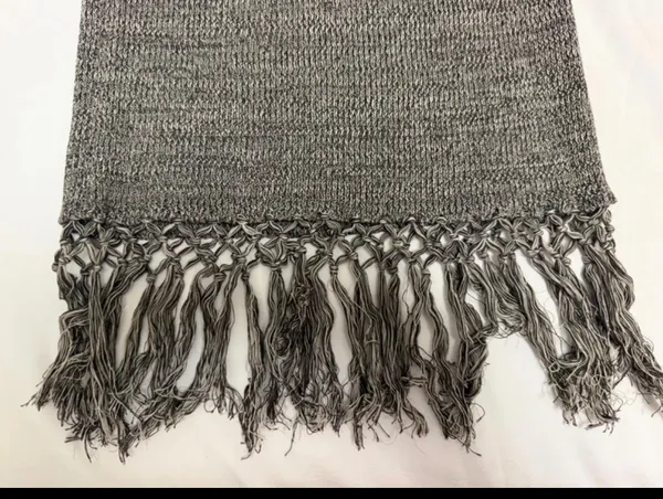 Heather gray marled fringe hem knit dress from the boutique brand Klesis - Image 7