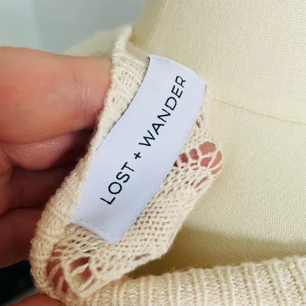 Lost + Wander Serena Pointelle Knit Square Neck Top- Ecru- Size XS/Small- Sample - Image 9