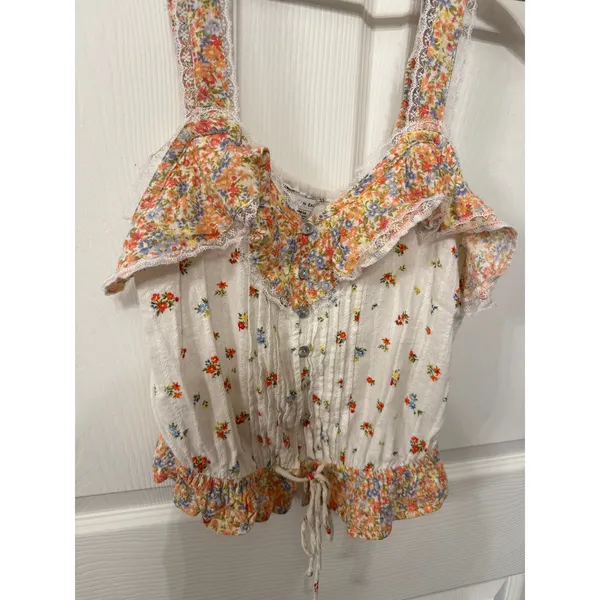 American Eagle Women's Cream Floral V-neck Cinch Cami, M - Image 5
