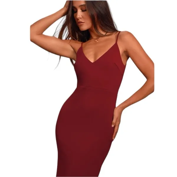 Lulus - Infinite Glory Wine Red Maxi Dress Sz L - Image 4