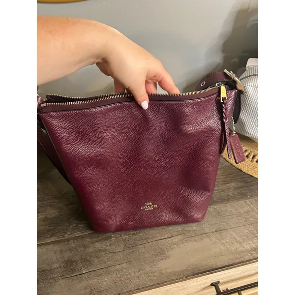 Coach Val Duffle Bag Berry Purple Pebbled Leather Crossbody C2818 - Image 6