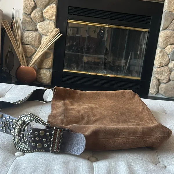 Leatherock USA Brown Western Suede Studded Slouchy Shoulder Purse - Image 3