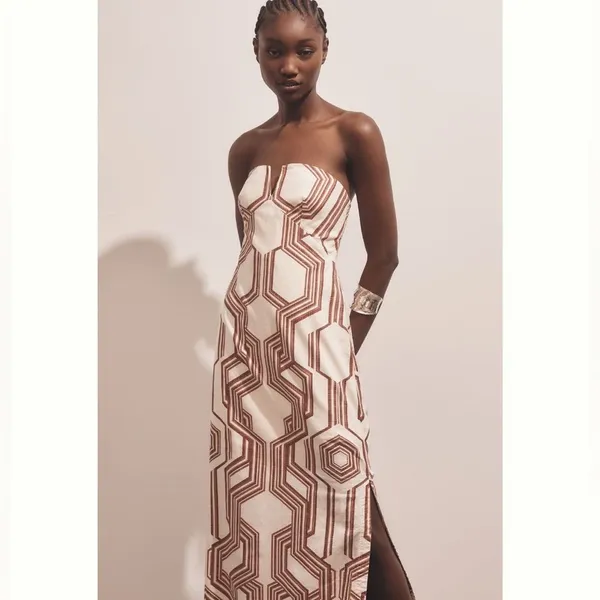 Anthropologie Strapless Linen Plunge-Neck Midi Dress - Image 4