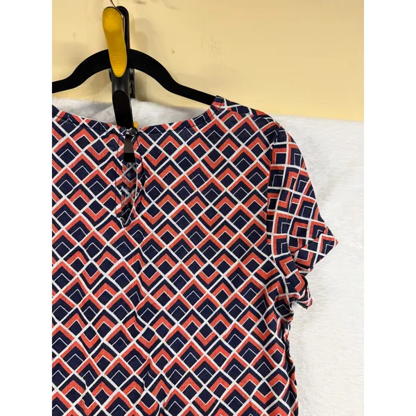 Caslon M Colorful 100% Linen Hi-Lo Shift Dress Navy Mod Geometric Print Summer - Image 6