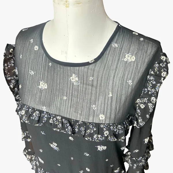 Abercrombie & Fitch Ditsy Floral Ruffle Chiffon Mini Dress Sheer Sleeves Boho L - Image 5