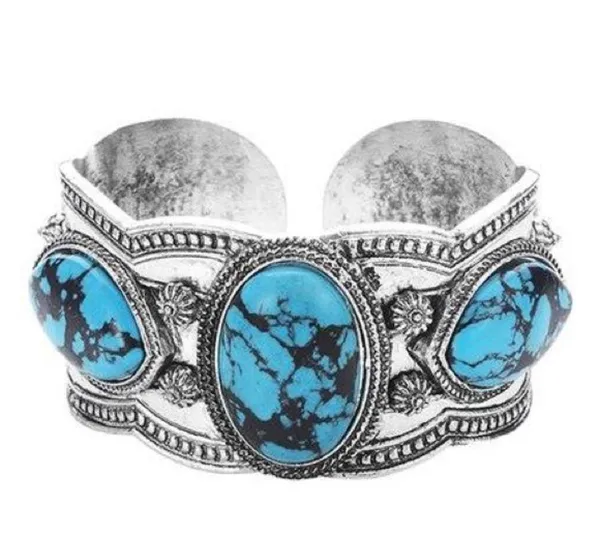Novadab turquoise and silver tone cuff bracelet - Image 5